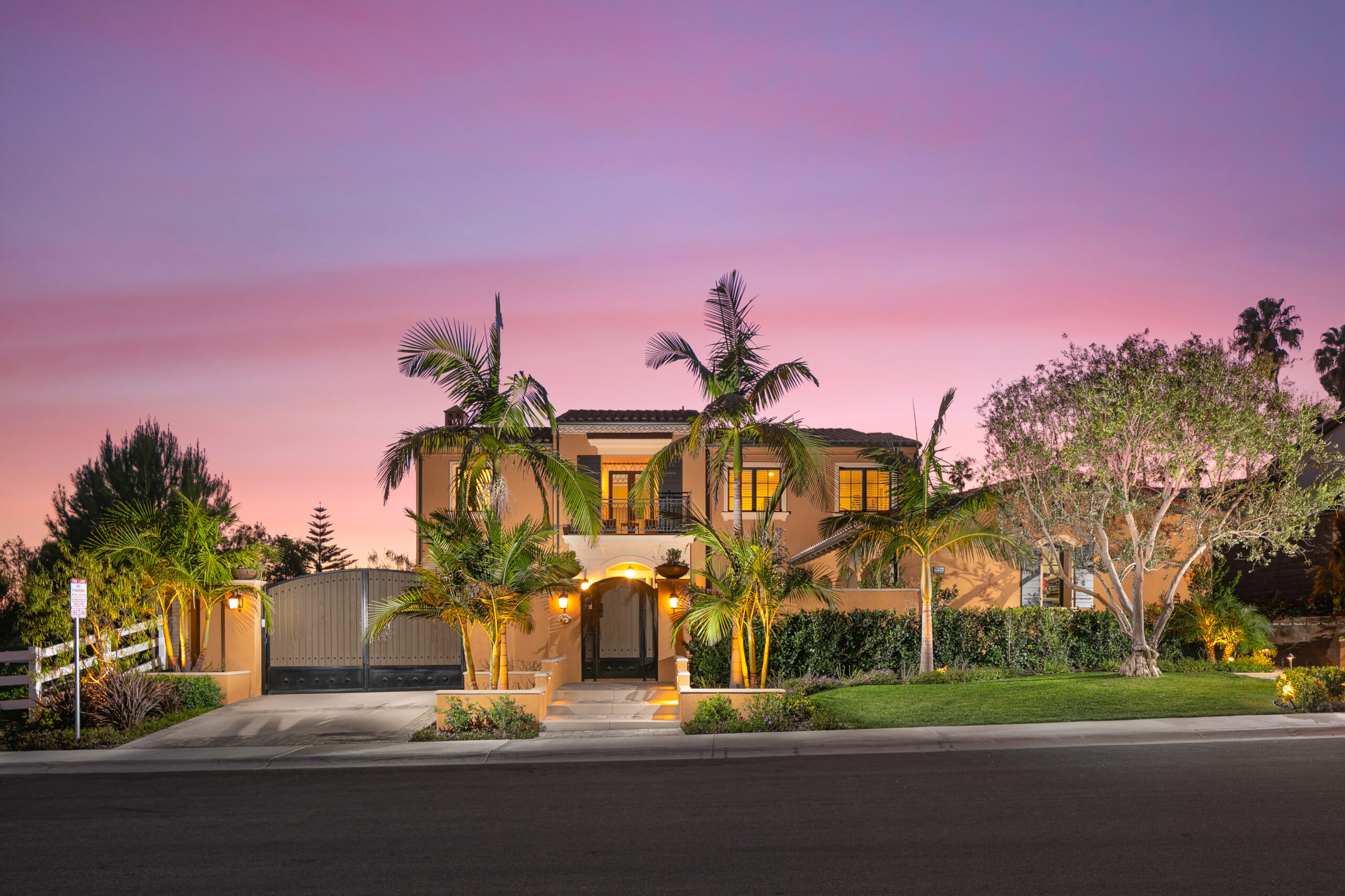 A Breathtaking Home Bathed in Beautiful Sunset Glow: A Perfect Harmony of Fiery Sky and Serene Lighting