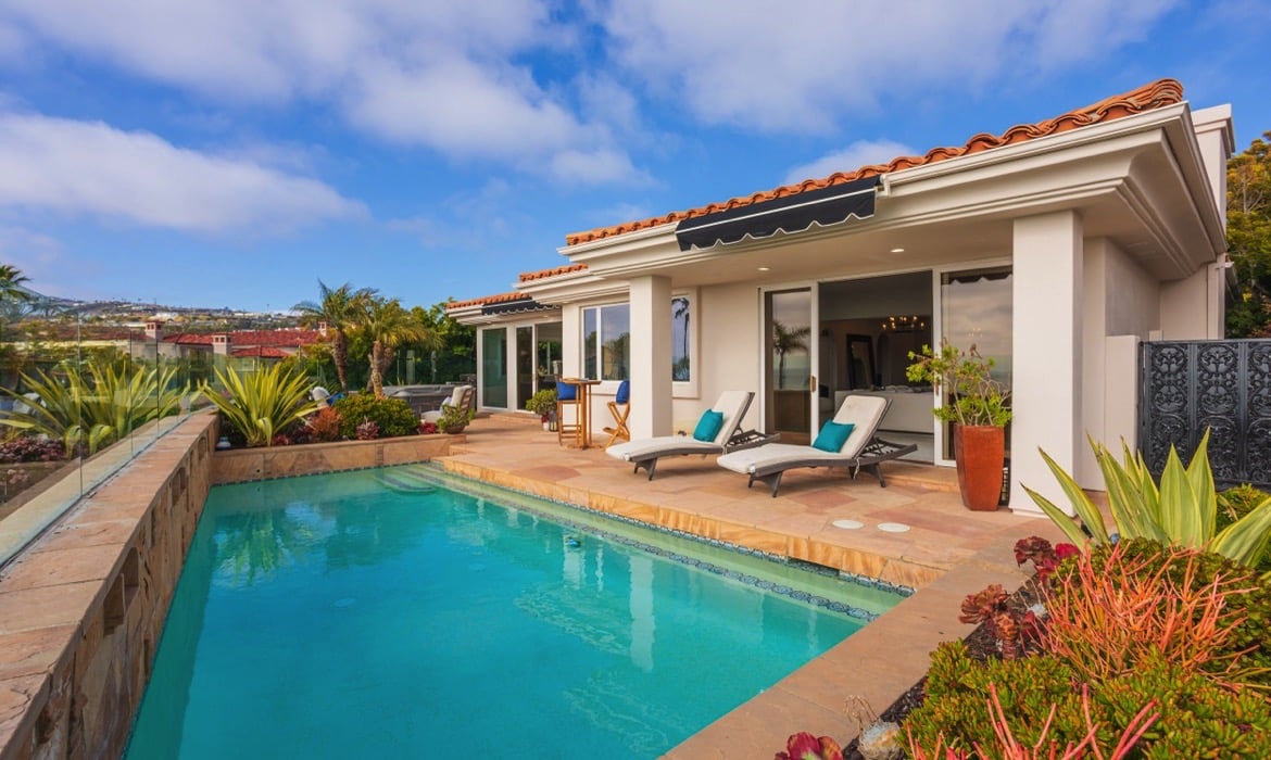 Alternate view of yard and pool at real estate seller’s sold Dana Point home from Brad Feldman Group Realtors