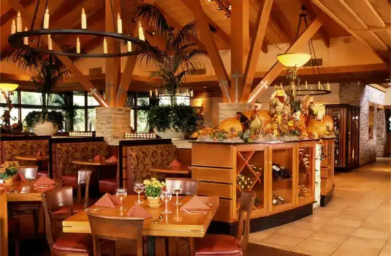 Upscale California Dining with Wood Decor, Warm Colors, and Abundant Seating at Cedar Creek Inn in Brea