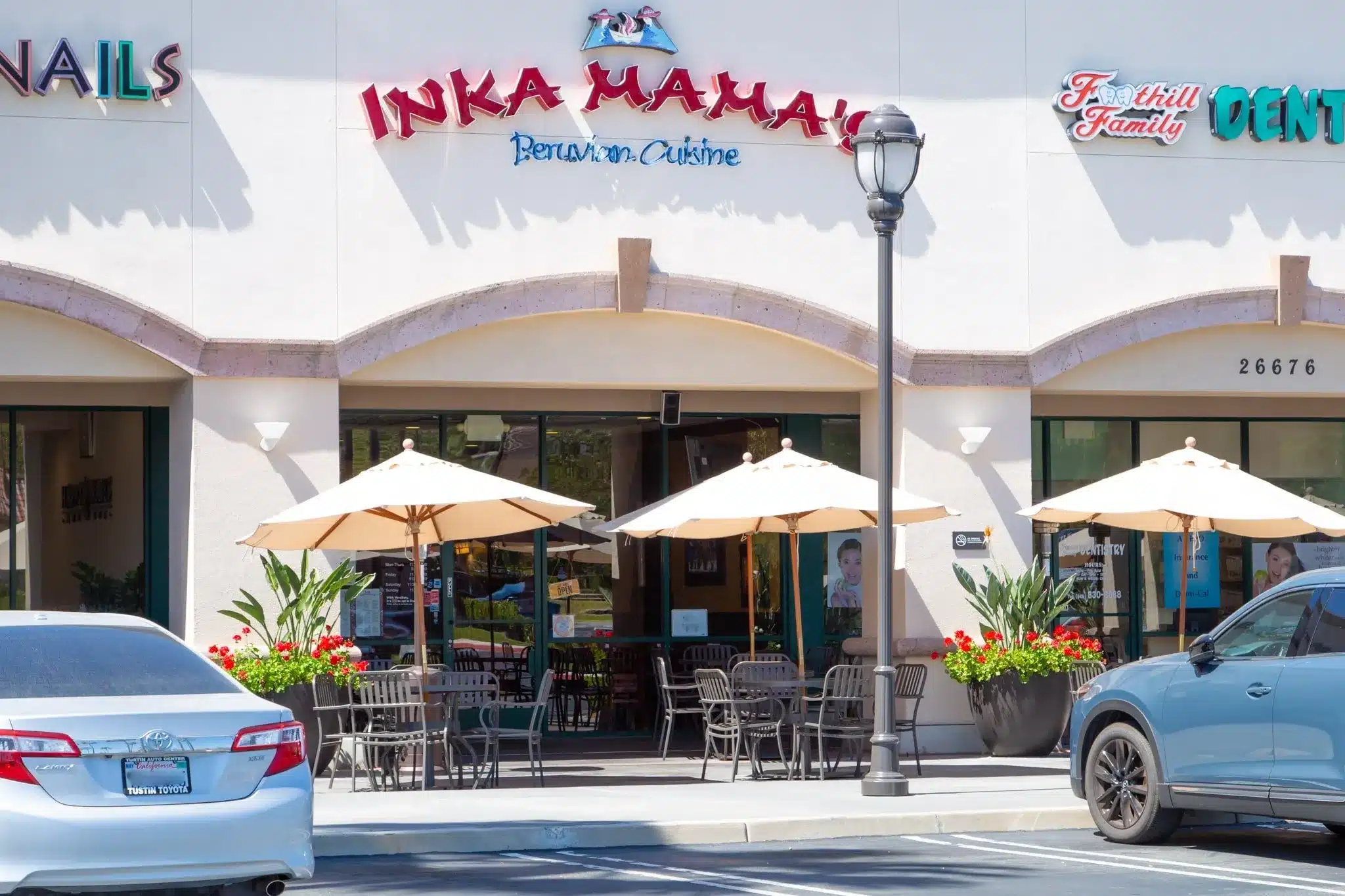 Exterior view of award winning Peruvian restaurant Inka Mama’s from the parking lot