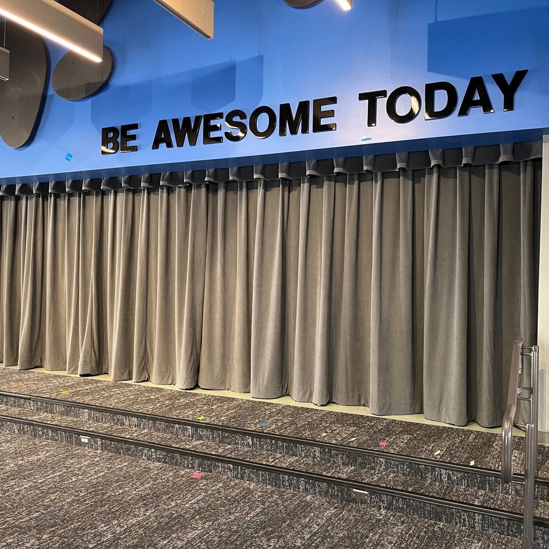 Sign above Theater Curtain that reads “Be Awesome Today” at Foothill Ranch Elementary School