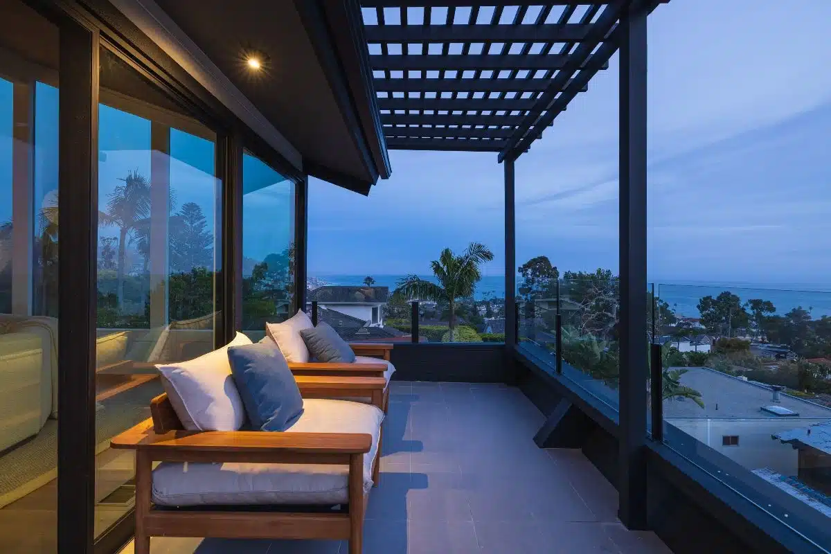 Balcony with evening ocean views at 531 Allview Ter Laguna Beach home for sale