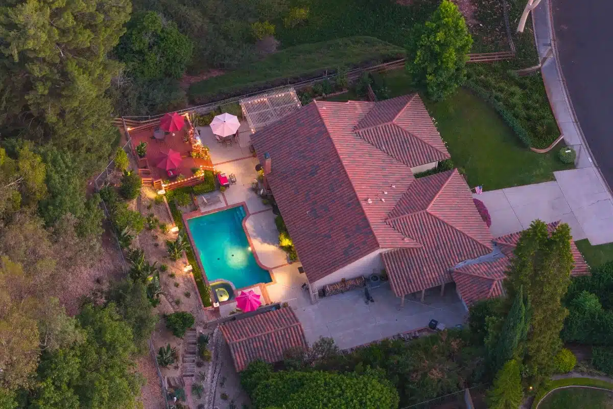 Aerial photo of 26632 Dapple Grey luxury home for sale in Orange County with pool