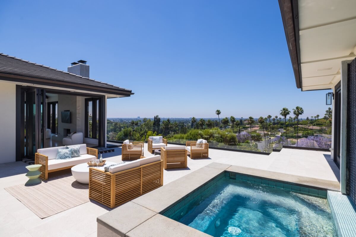 Backyard views of Tustin from 11821 Highview Dr with spa and patio